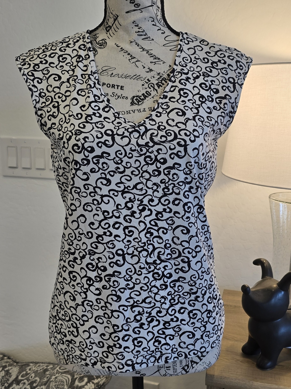 The Limited White V-Neck Tank with Black Scroll Print